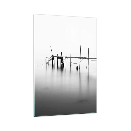 Quadro su vetro - Un molo bianco e nero immerso in un paesaggio nebbioso - 70x100cm - E se la luce non c'è? - Decorazione murale moderna per soggiorno e camera da letto ARTTOR
