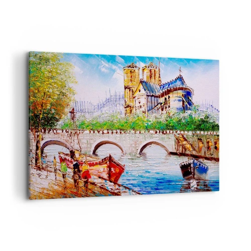 Quadro su tela - Stampe su Tela - Paesaggio con un ponte e una cattedrale in stile classico - 120x80cm - Il loro tempo non passa mai - Decorazione murale moderna per soggiorno e camera da letto ARTTOR