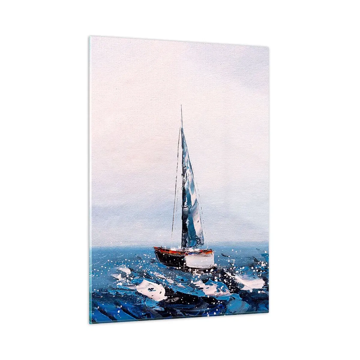 Quadro su vetro - Due yacht su un mare in tempesta in uno stile pittorico impressionista. - 50x70cm - Fratellanza nel vento - Decorazione murale moderna per soggiorno e camera da letto ARTTOR