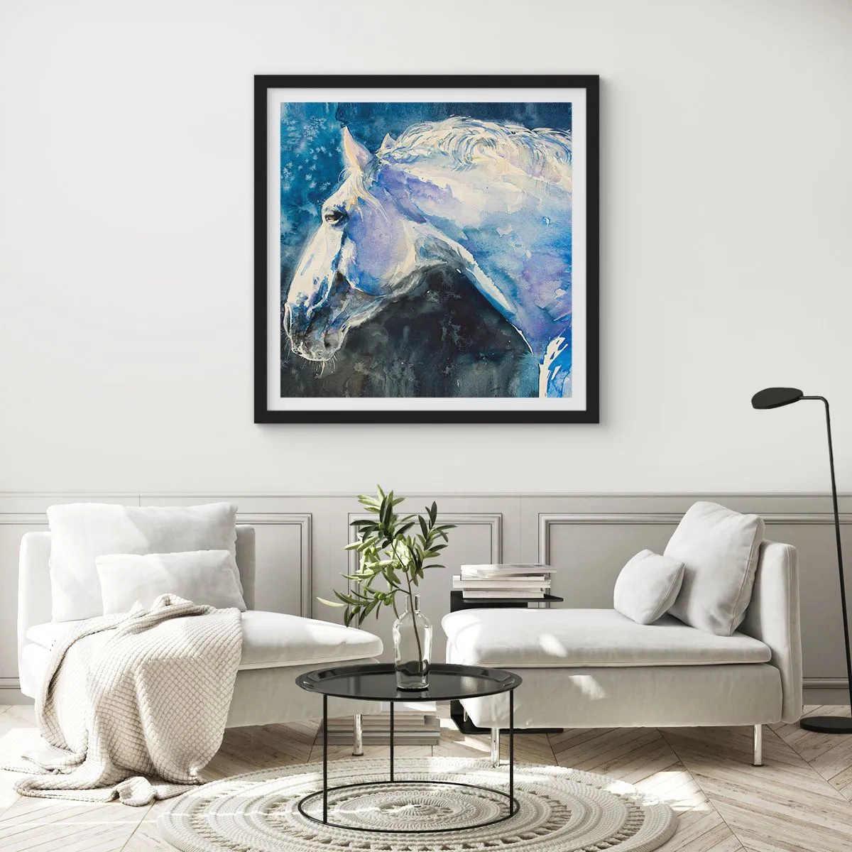 Poster in cornice nera - Ritratto in luce blu - 30x30 cm