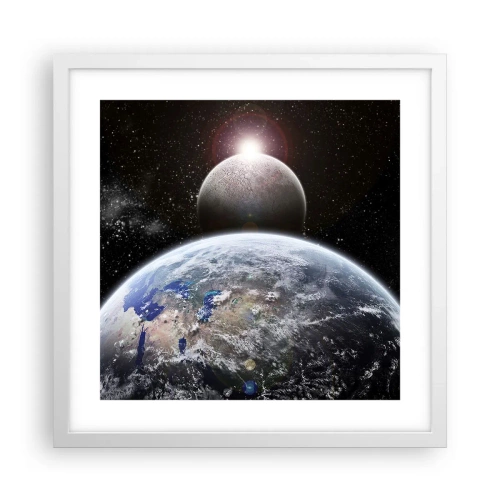 Poster in cornice bianca - Paesaggio cosmico: sorgere del sole - 40x40 cm