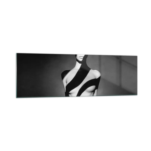 Quadro su vetro - Ritratto in bianco e nero di una donna in luce e ombra - 160x50cm - Luci e ombre - Decorazione murale moderna per soggiorno e camera da letto ARTTOR