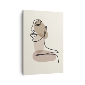 Quadro su tela - Stampe su Tela - Volto di donna minimalista con macchie astratte - 70x100cm - Ascoltando se stessa - Decorazione murale moderna per soggiorno e camera da letto ARTTOR
