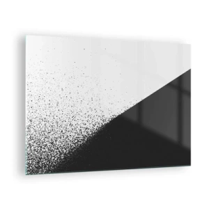 Quadro su vetro - Una composizione minimalista in bianco e nero con effetto di disintegrazione - 70x50cm - Più veloce, sempre di più - Decorazione murale moderna per soggiorno e camera da letto ARTTOR