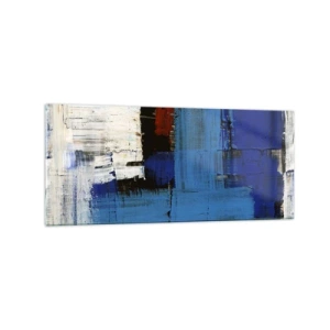 Quadro su vetro - Composizione astratta nei toni del blu e del bianco - 120x50cm - I segreti del blu - Decorazione murale moderna per soggiorno e camera da letto ARTTOR