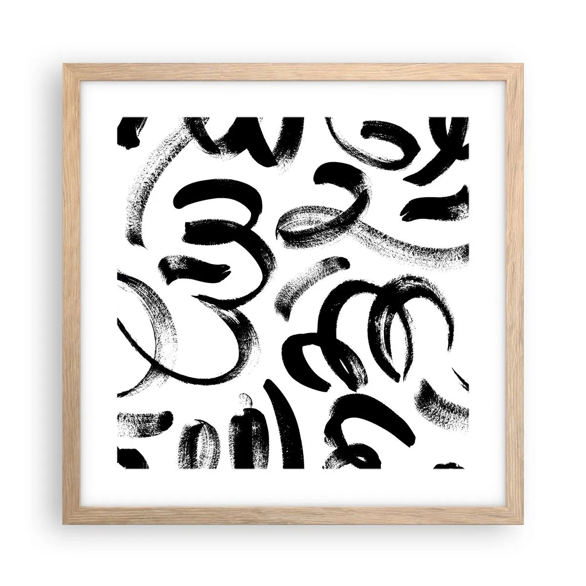 Poster in cornice rovere chiaro - Nero su bianco - 40x40 cm