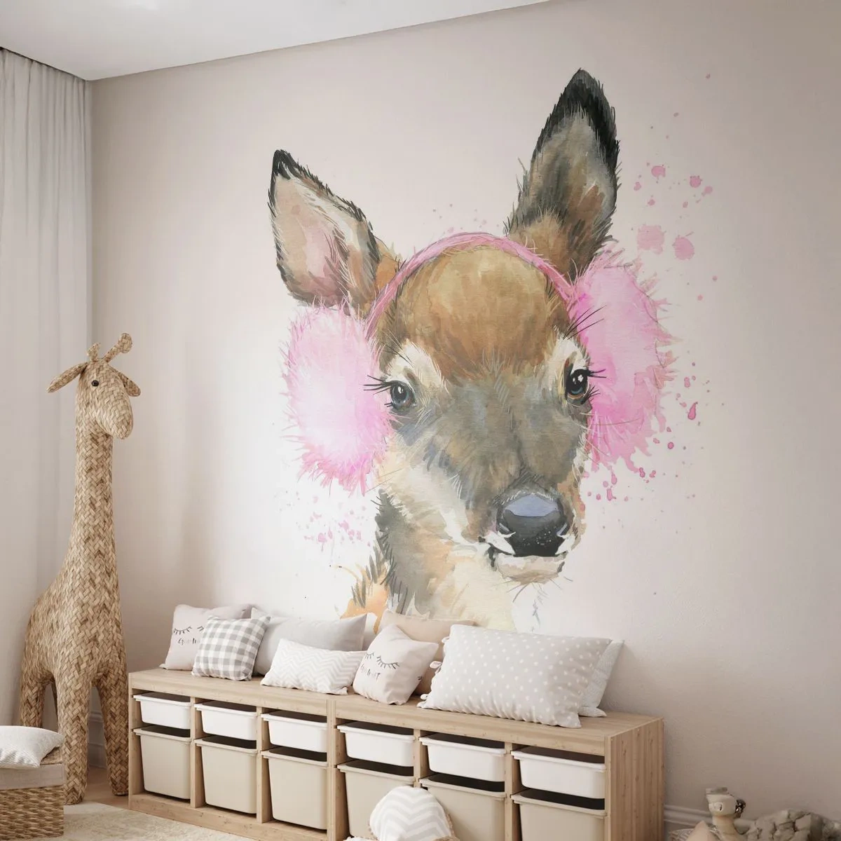 Fotomurali Premium Canvas - E il gelo non mette più paura - Per bambini, capriolo, Grafica - 500x350 cm