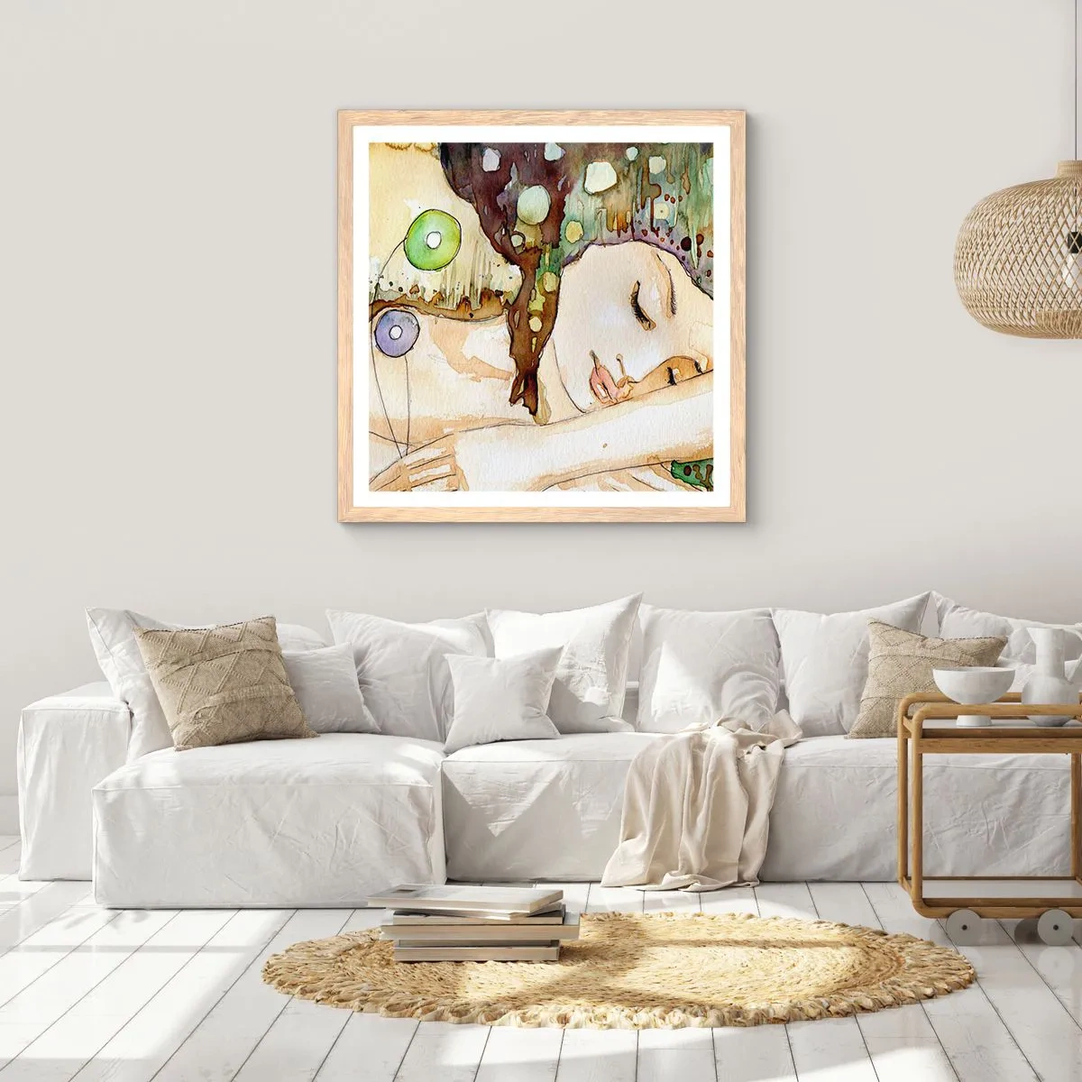 Poster in cornice rovere chiaro - Sogno smeraldo e viola - 40x40 cm