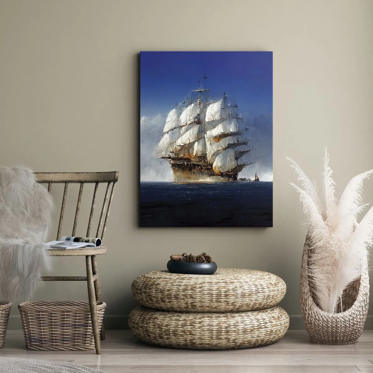 Quadro su tela - Stampe su Tela - Una nave a vela in mare aperto sotto un cielo azzurro - 50x70cm - The great glory! - Decorazione murale moderna per soggiorno e camera da letto ARTTOR