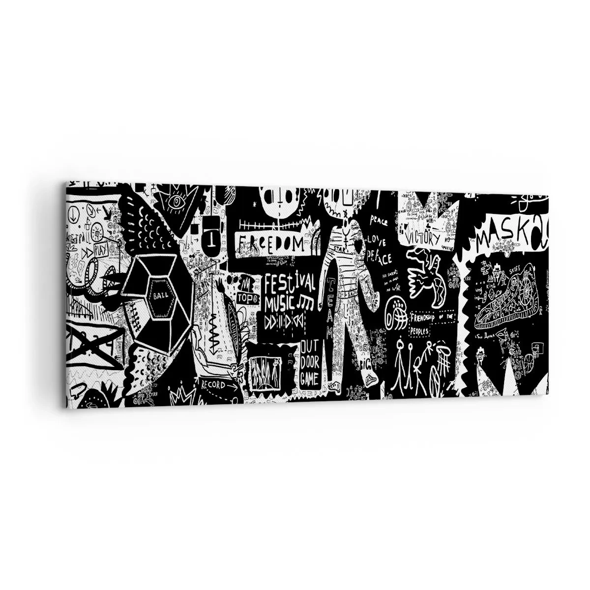 Quadro su tela - Stampe su Tela - Collage in bianco e nero ispirato alla street art - 120x50cm - Gioventù spirituale di giustizia e gioia - Decorazione murale moderna per soggiorno e camera da letto ARTTOR