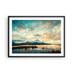 Poster in cornice nera - Un paesaggio pittoresco con una montagna e un lago calmo - 70x50cm - Sotto la protezione del cielo - Decorazione murale moderna per soggiorno e camera da letto ARTTOR