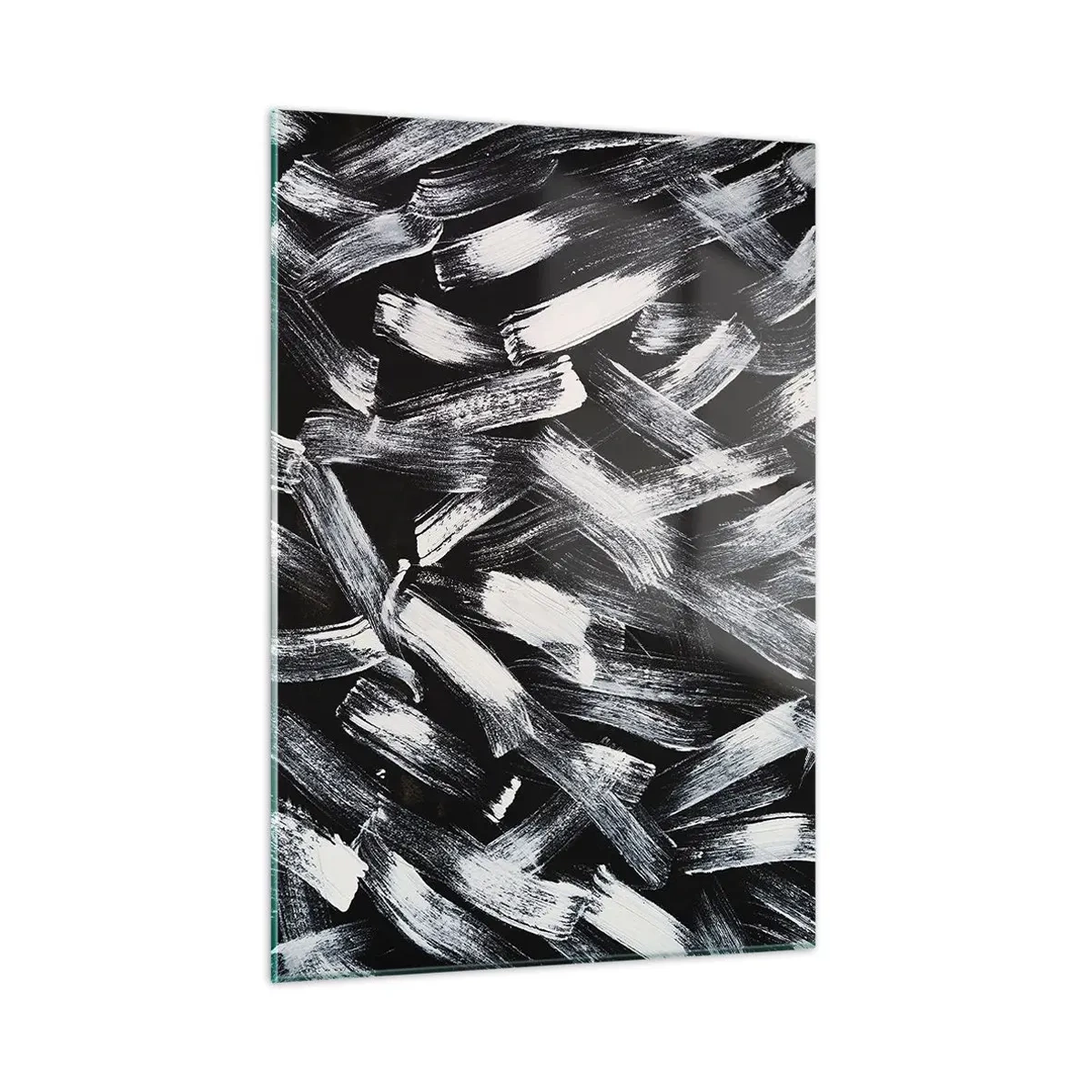 Quadro su vetro - Astrazione in bianco e nero di pennellate su uno sfondo scuro - 50x70cm - Astrazione in spirito industriale - Decorazione murale moderna per soggiorno e camera da letto ARTTOR