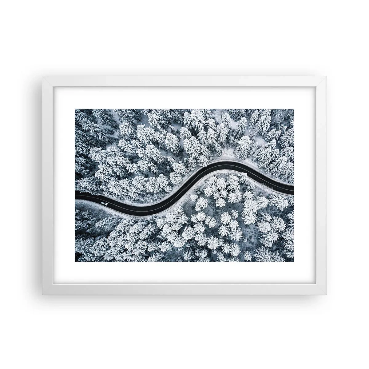 Poster in cornice bianca - Attraverso il bosco invernale - 40x30 cm