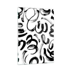 Quadro su vetro - Pennellate astratte in bianco e nero - 50x70cm - Nero su bianco - Decorazione murale moderna per soggiorno e camera da letto ARTTOR