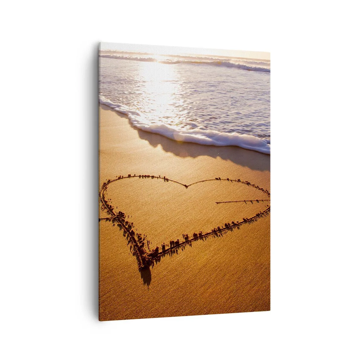 Quadro su tela - Stampe su Tela - Un cuore fatto di sabbia sulla spiaggia durante il tramonto - 70x100cm - Dichiarazione delle vacanze - Decorazione murale moderna per soggiorno e camera da letto ARTTOR