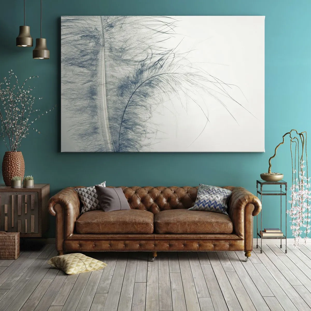 Quadro su tela - Stampe su Tela - Una piuma delicata in tonalità pastello su uno sfondo chiaro - 120x80cm - Il sussurro della natura - Decorazione murale moderna per soggiorno e camera da letto ARTTOR