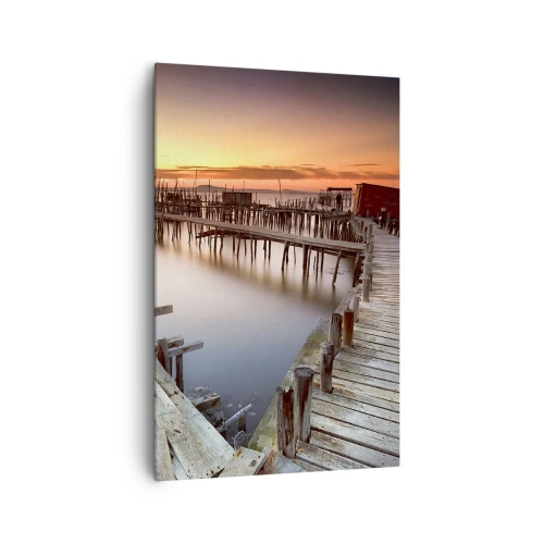 Quadro su tela - Stampe su Tela - Pontili in legno su acque calme al tramonto - 80x120cm - Autentico, non una finzione turistica - Decorazione murale moderna per soggiorno e camera da letto ARTTOR