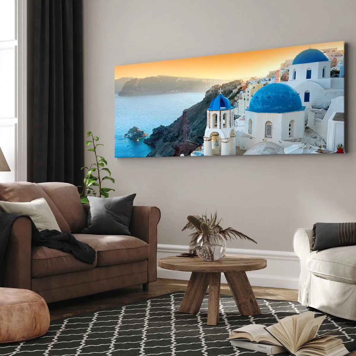 Quadro su tela - Stampe su Tela - Santorini: aggrappate alle rocce - 100x40 cm