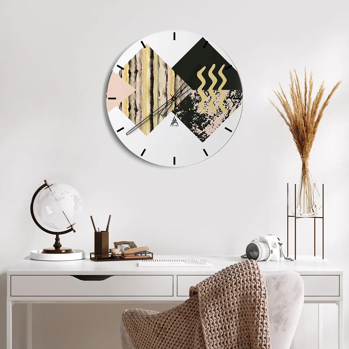 Orologio da parete - Orologio in Vetro - Motivo astratto con forme e motivi geometrici - 30x30cm - Non è così facile - Decorazione murale moderna per soggiorno, cucina e camera da letto ARTTOR