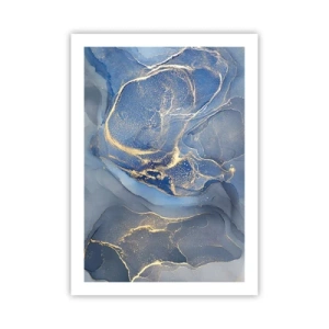 Poster - Macchie astratte nei toni del blu e dell'oro - 50x70cm - Polvere d'oro - Decorazione murale moderna per soggiorno e camera da letto ARTTOR