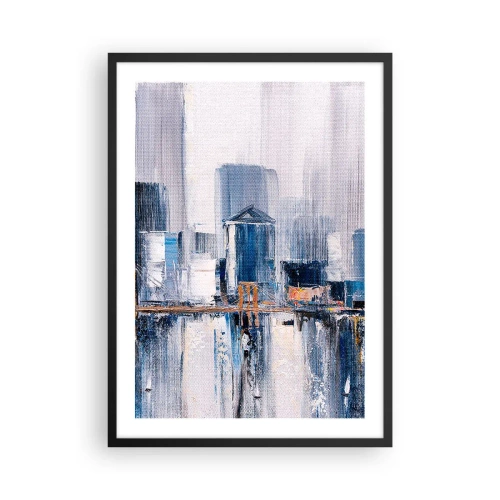Poster in cornice nera - Panorama urbano astratto nei toni del blu e del bianco - 50x70cm - Impressione di New York - Decorazione murale moderna per soggiorno e camera da letto ARTTOR