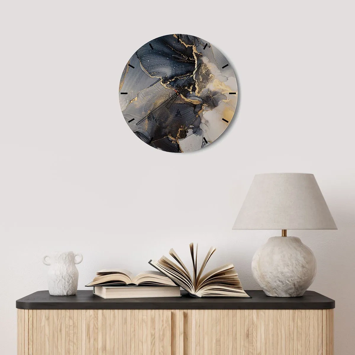Orologio da parete - Orologio in Vetro - Motivi astratti scuri con accenti dorati sul vetro - 30x30cm - Vita di pietra - Decorazione murale moderna per soggiorno, cucina e camera da letto ARTTOR