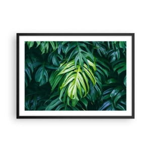 Poster in cornice nera - Foglie verdi in una fitta disposizione tropicale - 70x50cm - Immergersi nella freschezza - Decorazione murale moderna per soggiorno e camera da letto ARTTOR
