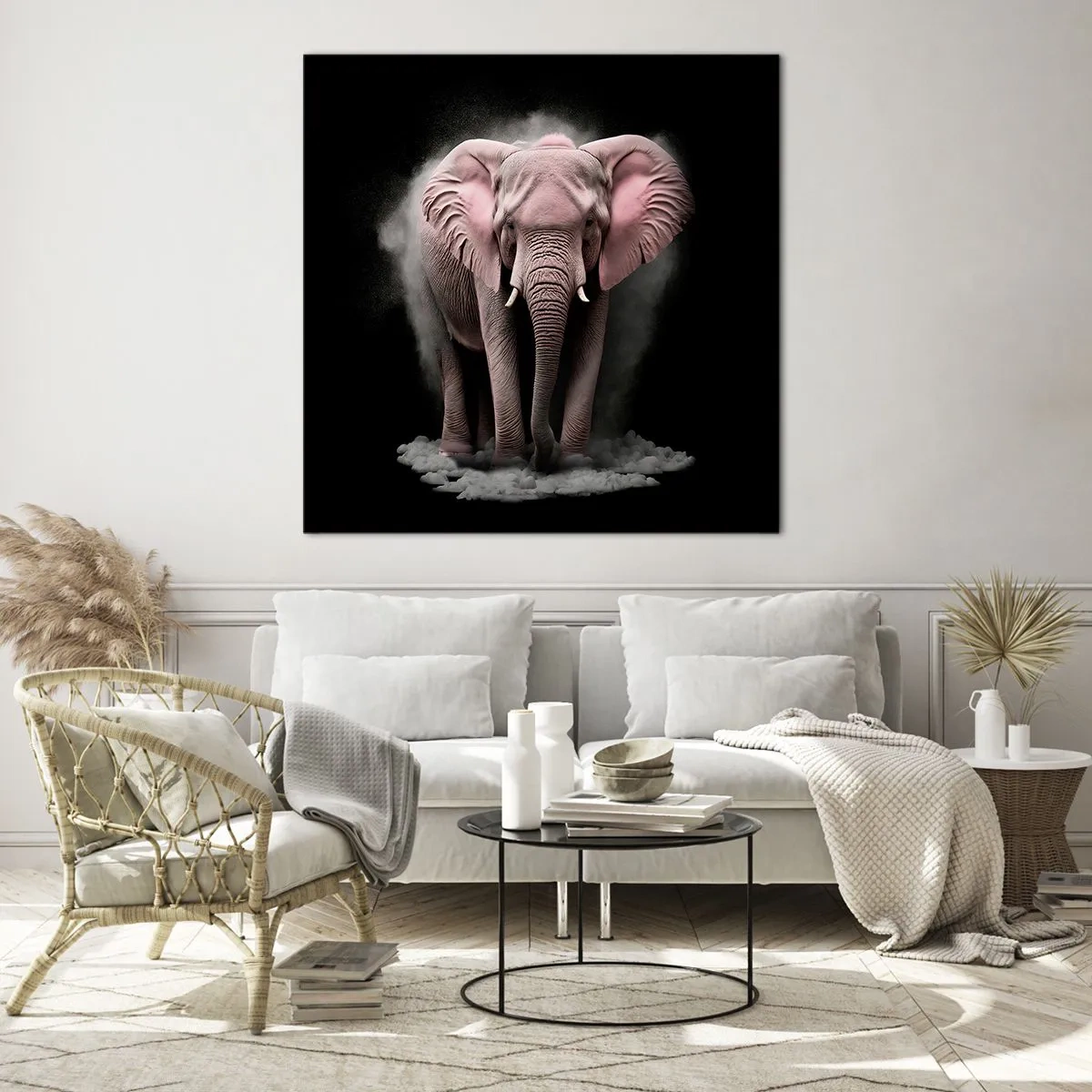 Quadro su vetro - Non pensare all'elefante rosa! - 40x40 cm