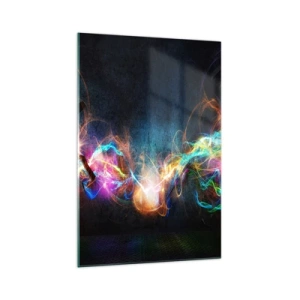 Quadro su vetro - Lampi di luce colorati in una composizione astratta - 70x100cm - Con gioia contro l'oscurità - Decorazione murale moderna per soggiorno e camera da letto ARTTOR