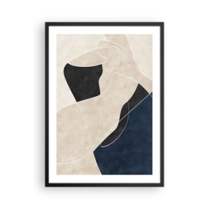 Poster in cornice nera - Astrazione geometrica nei toni del beige, nero e blu navy - 50x70cm - Composizione astratta: il contrasto dei colori - Decorazione murale moderna per soggiorno e camera da letto ARTTOR