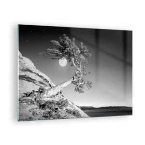 Quadro su vetro - Un albero inclinato su una collina con la luna sullo sfondo - 70x50cm - Guerriera vittoriosa  - Decorazione murale moderna per soggiorno e camera da letto ARTTOR