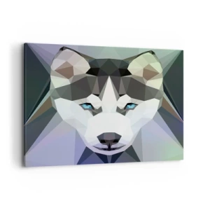 Quadro su tela - Stampe su Tela - Lupo geometrico con espressivi occhi azzurri - 120x80cm - Ricordo delle nevi del nord - Decorazione murale moderna per soggiorno e camera da letto ARTTOR