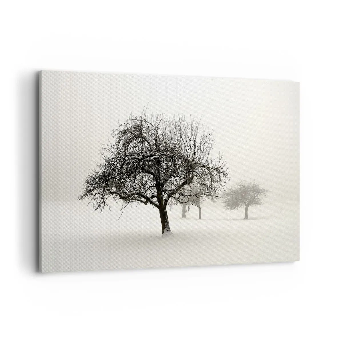 Quadro su tela - Stampe su Tela - Alberi in un campo innevato circondato dalla nebbia - 120x80cm - Sogno invernale - Decorazione murale moderna per soggiorno e camera da letto ARTTOR
