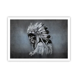 Poster - Ritratto di un capo indiano che indossa un copricapo tradizionale - 100x70cm - Ritorno alle radici - Decorazione murale moderna per soggiorno e camera da letto ARTTOR