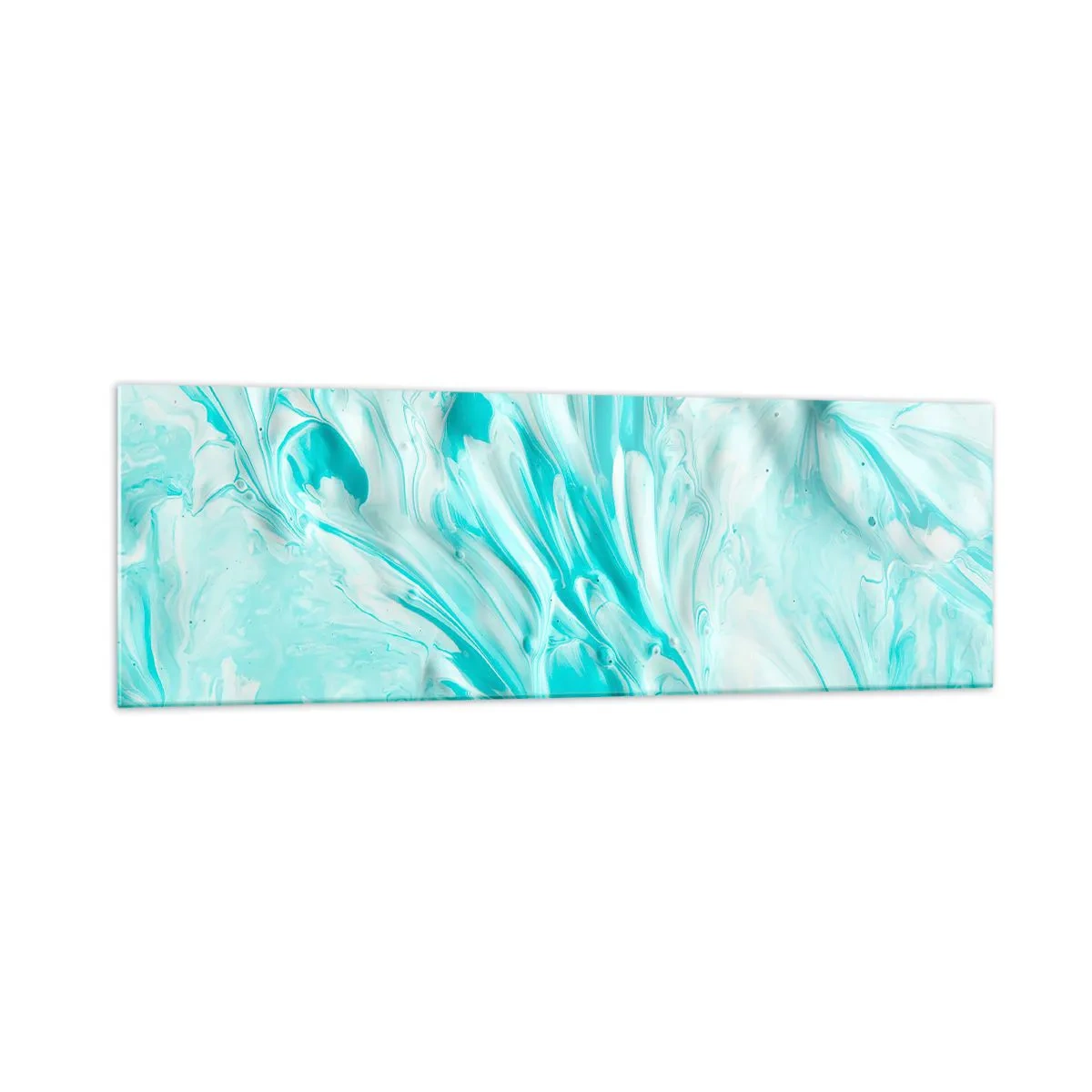 Quadro su vetro - Un motivo astratto nelle tonalità pastello del blu e del bianco. - 160x50cm - Insieme per sempre - Decorazione murale moderna per soggiorno e camera da letto ARTTOR