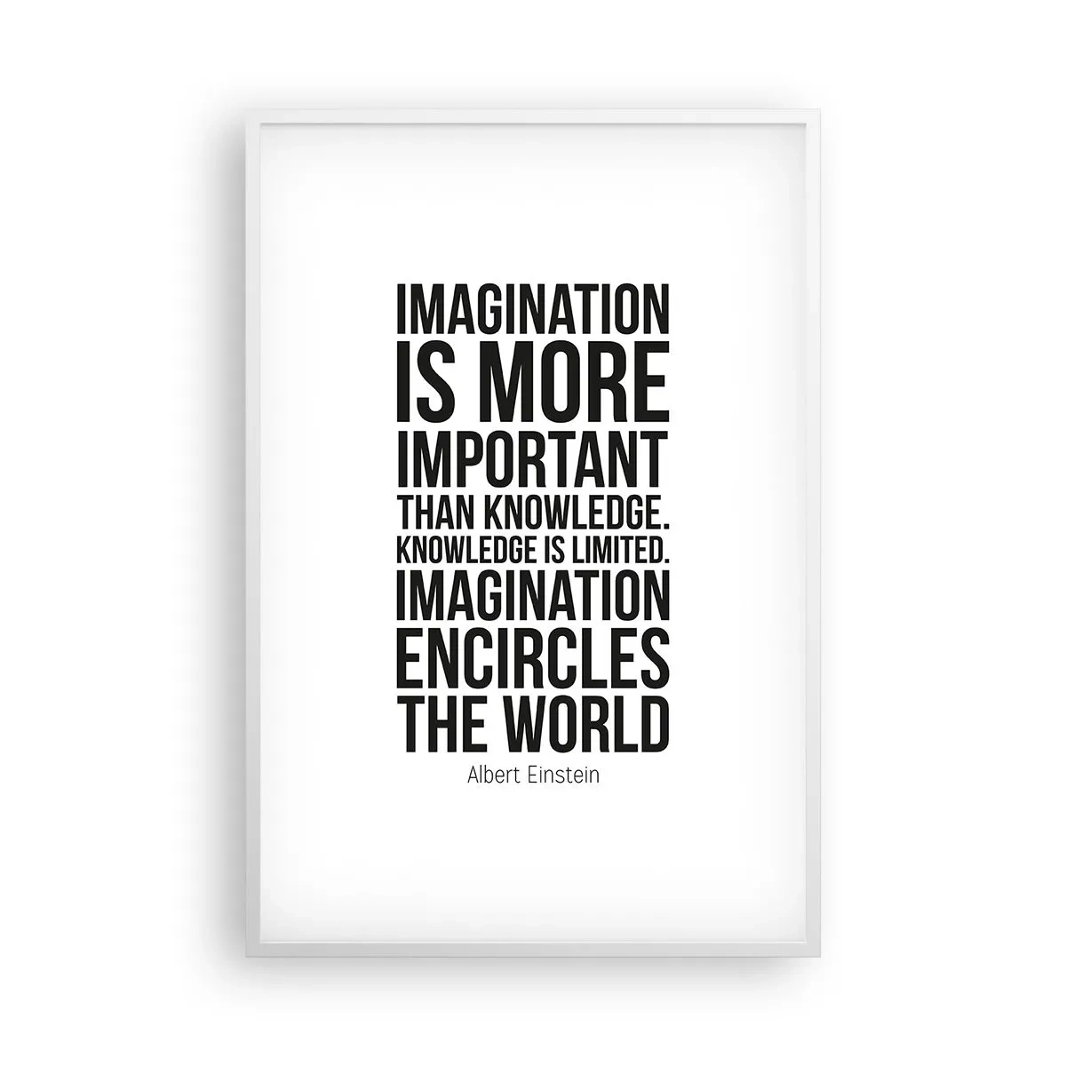 Poster in cornice bianca - Einstein sul potere dell'immaginazione - 61x91 cm