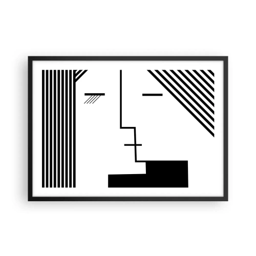 Poster in cornice nera - Astrazione geometrica di un bacio in bianco e nero - 70x50cm - Semplicemente un bacio - Decorazione murale moderna per soggiorno e camera da letto ARTTOR