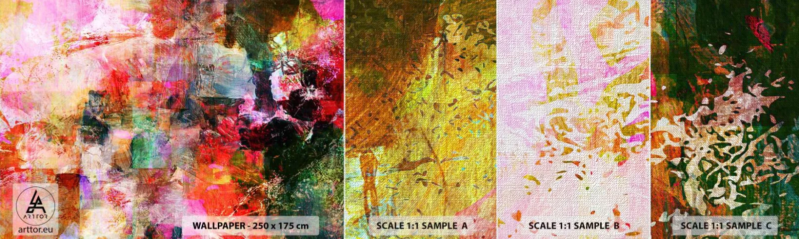 Campione di Fotomurale Premium Canvas - Viaggio attraverso le rose - Astrazione, Pezzo, Grafica - 100x30 cm