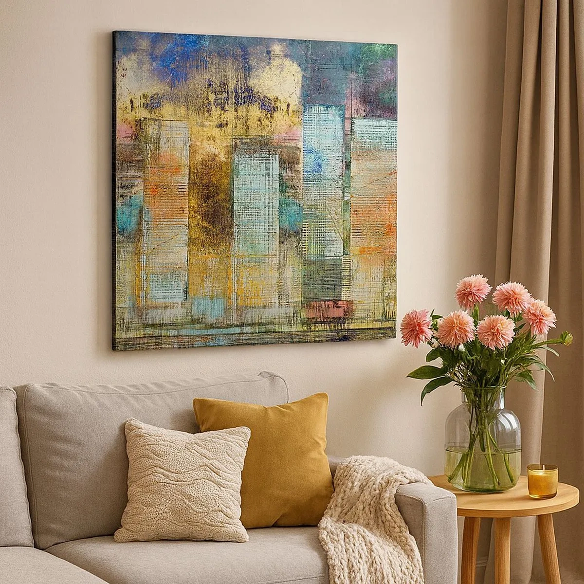 Quadro su tela - Stampe su Tela - Metropoli nel sole - 30x30 cm