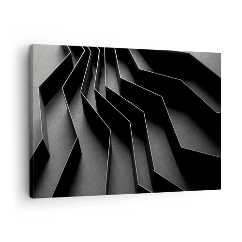 Quadro su tela - Stampe su Tela - Astrazione in bianco e nero con strutture geometriche - 70x50cm - Ordine tridimensionale - Decorazione murale moderna per soggiorno e camera da letto ARTTOR