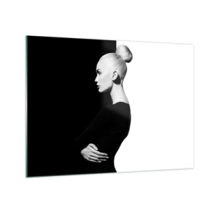 Quadro su vetro - Ritratto in bianco e nero di una donna con un elegante chignon - 70x50cm - Semplicemente donna - Decorazione murale moderna per soggiorno e camera da letto ARTTOR