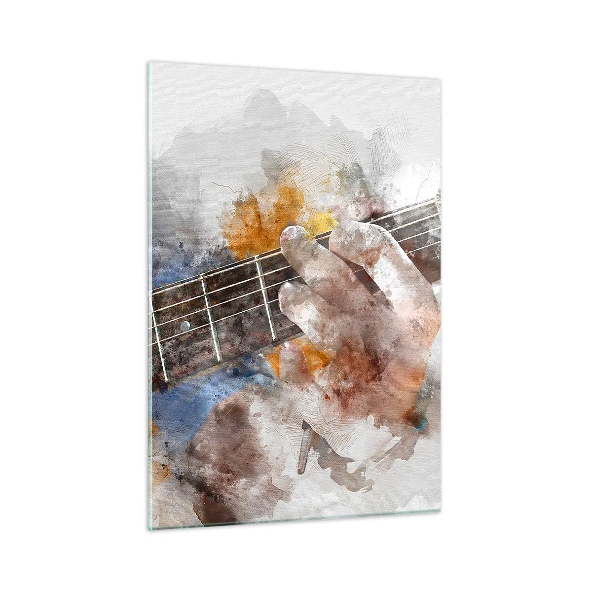Quadro su vetro - Motivo acquerello di una mano che suona una chitarra - 50x70cm - Poesia tra le corde - Decorazione murale moderna per soggiorno e camera da letto ARTTOR