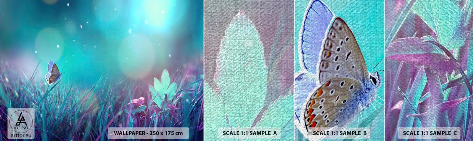 Campione di Fotomurale Premium Canvas - La vita segreta del prato - Farfalla, Prato, Pezzo - 100x30 cm