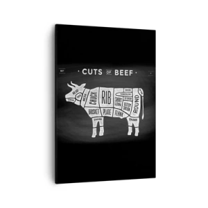 Quadro su tela - Stampe su Tela - Diagramma dei tagli di carne bovina su sfondo nero - 50x70cm - Il sillabario del macellaio - Decorazione murale moderna per soggiorno e camera da letto ARTTOR