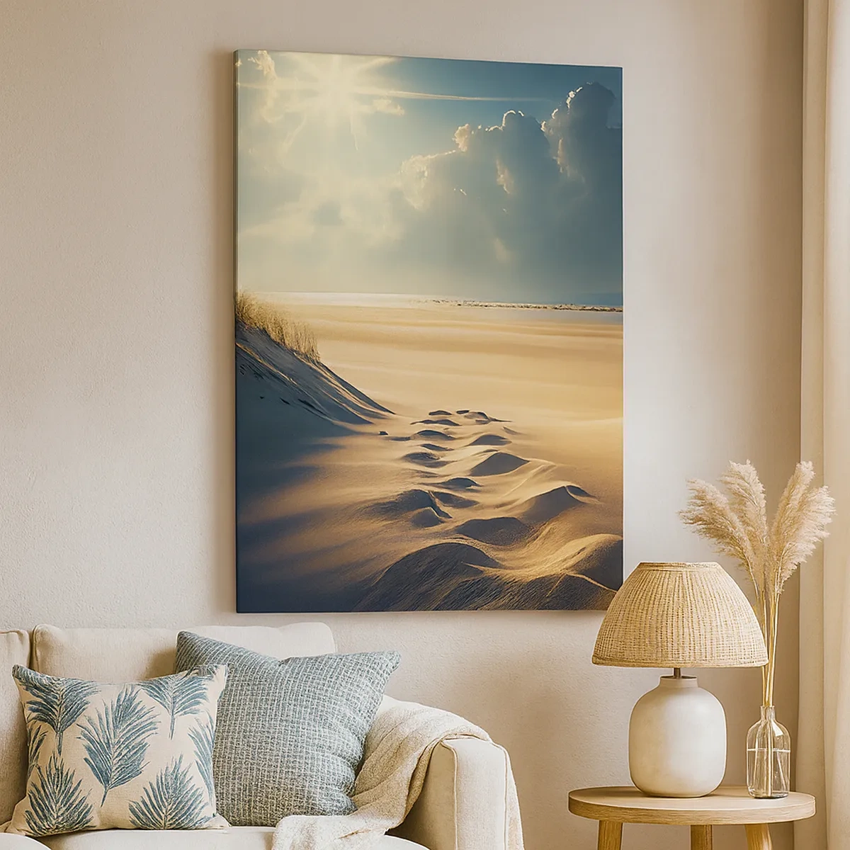 Quadro su tela - Stampe su Tela - Dune dorate sulla spiaggia al tramonto con vista sul mare - 50x70cm - Paesaggio rilassante - Decorazione murale moderna per soggiorno e camera da letto ARTTOR