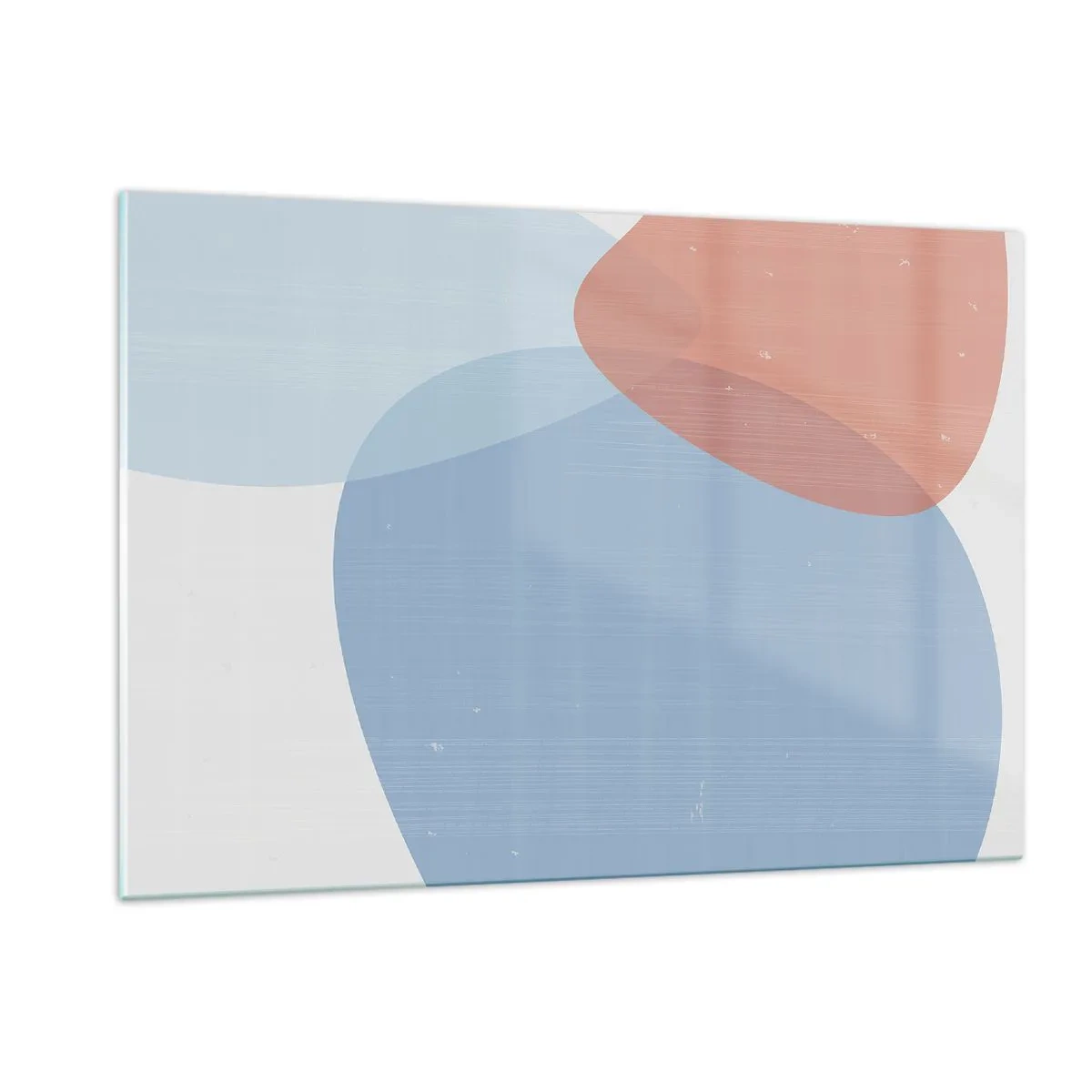 Quadro su vetro - Astrazione moderna con forme blu e rosa - 120x80cm - Legami pastello - Decorazione murale moderna per soggiorno e camera da letto ARTTOR