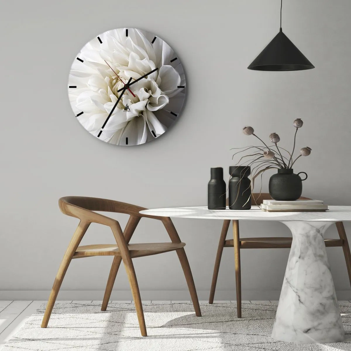 Orologio da parete - Orologio in Vetro - Un delicato fiore bianco con un primo piano dei petali - 30x30cm - Il mattino della sposa - Decorazione murale moderna per soggiorno, cucina e camera da letto ARTTOR