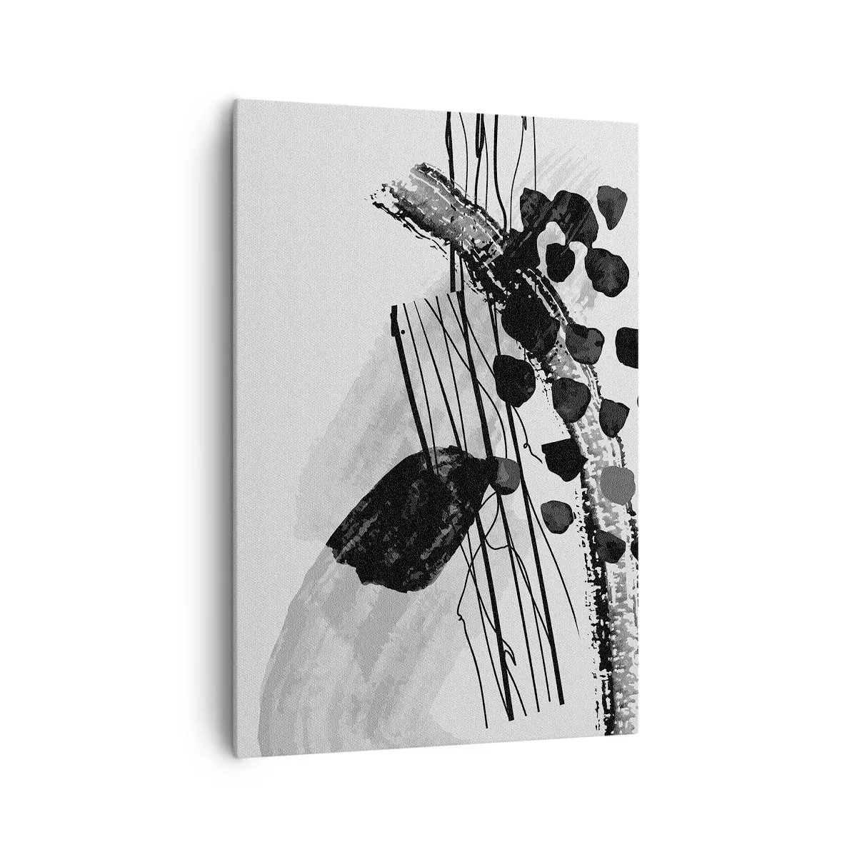 Quadro su tela - Stampe su Tela - Composizione astratta in bianco e nero con forme organiche - 70x100cm - Astrazione organica in bianco e nero - Decorazione murale moderna per soggiorno e camera da letto ARTTOR