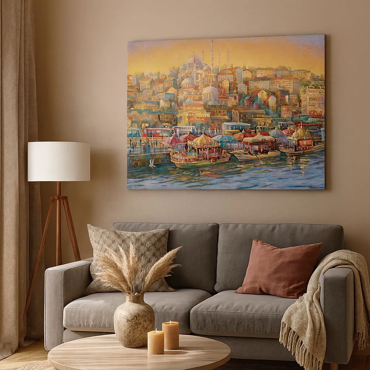 Quadro su tela - Stampe su Tela - Panorama pittoresco di Istanbul con vista sulla baia e sulla città - 70x50cm - Racconto da Istanbul - Decorazione murale moderna per soggiorno e camera da letto ARTTOR
