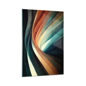 Quadro su vetro - Onde astratte in tonalità calde e fredde - 70x100cm - Intessuto di colore - Decorazione murale moderna per soggiorno e camera da letto ARTTOR